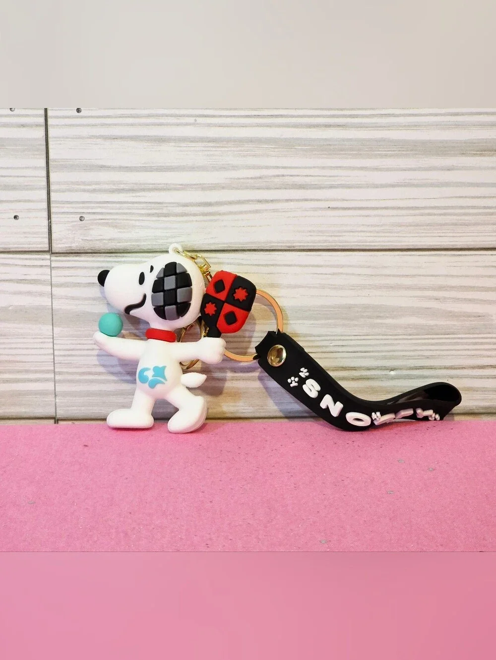Snoopy White Dog Keychain with Black Strap